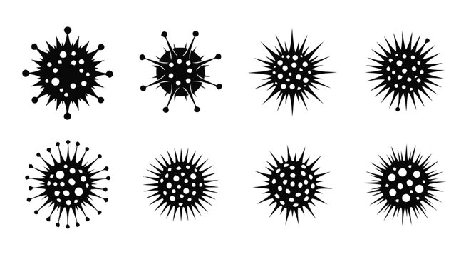 Vector illustration of set of virus icons, coronavirus, bacteria, pathogen, microbe, vector illustration on a transparent background