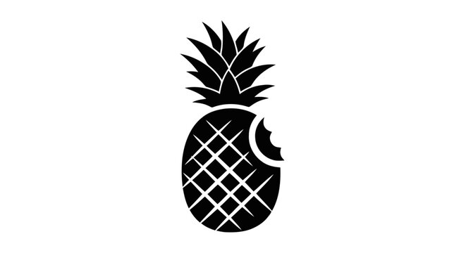 Vector illustration of black silhouette of a pineapple with a bite mark on a transparent background