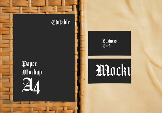 Vintage A4 Paper and Business Card Mockup