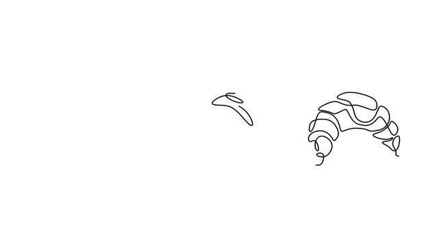 Animated self drawing of continuous line draw of  Line Art Croissants Simple Breakfast Pastry Drawings.   Full length one line animation. 4K   