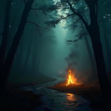 Dark Water Fire Background Scene Planning