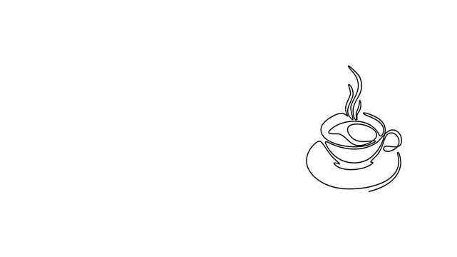 Animated self drawing of continuous line draw of  Cups of Coffee Minimalist Line Art Collection. Full length one line animation. 4K   