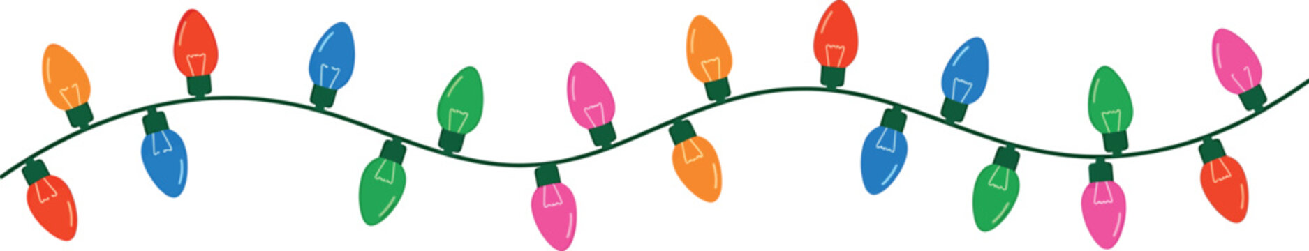 Christmas string lights with colorful bulbs on a dark green wire