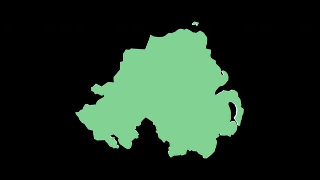 Northern Ireland green 3D map spin perfect 10 second loop black background