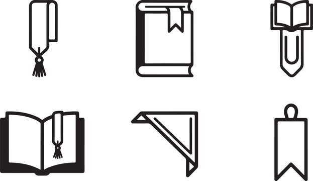 Set of six bookmark icons in simple line art style Vector
