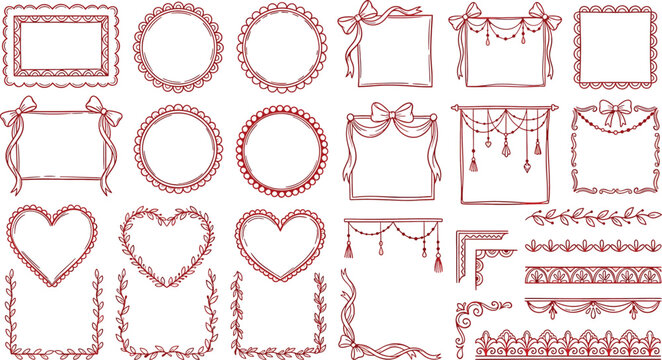 Collection of decorative handdrawn frames, borders, and corners