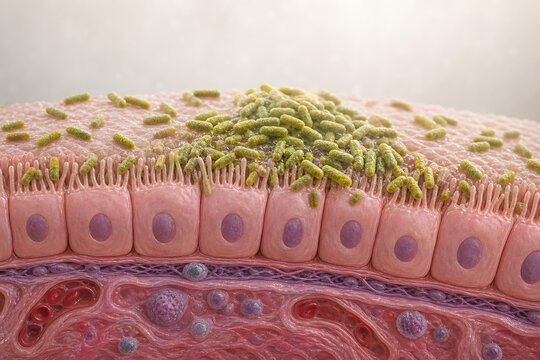 Bacterial Colonization on Epithelial Tissue Cross Section