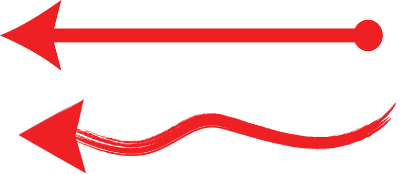 Red arrow with straight triangular head pointing left on white background. red arrow on white background.-stock vector EPS10