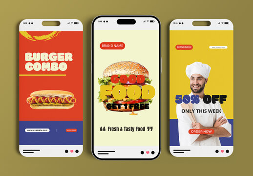 Burger Combo Social Media Story Post Template Set Design
