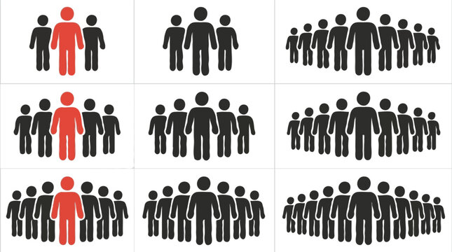 Group leader and team workforce concepts represented by stick figure icon grids