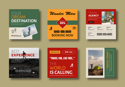 Travel Agency Social Media Post Template Set Design