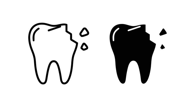 Vector illustration of broken tooth icon set, dental damage symbol on a transparent background