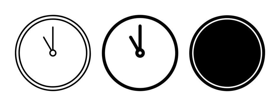 Clock icon set for time management and scheduling outline, solid and color styles, white background