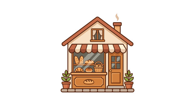 Cozy Bakery Shop Facade with Fresh Bread Display