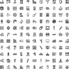 Fototapeta premium Large collection of diverse linear icons presenting everyday objects, professional tools, food, nature, and abstract concepts, suitable for graphic design and user interface elements