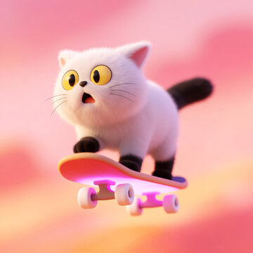 A cartoon cat riding a skateboard