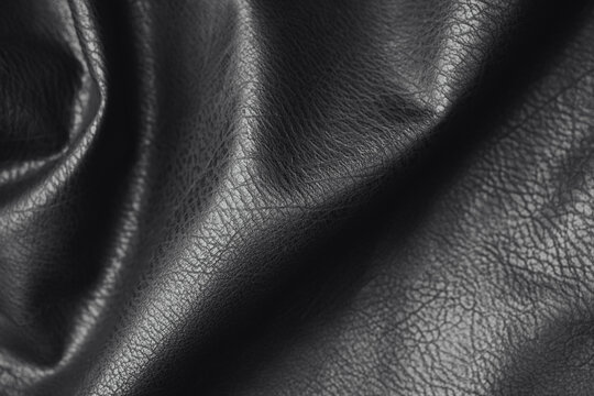 Abstract dark black leather fabric surface with detailed texture and elegant wrinkles background