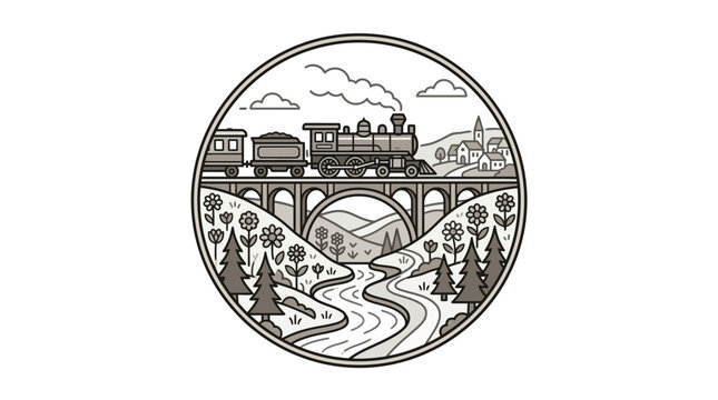 Vintage Steam Train Traveling Over Bridge.