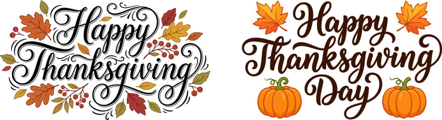 Happy thanksgiving greeting cards with fall leaves and pumpkins © Md. Zahedul Islam
