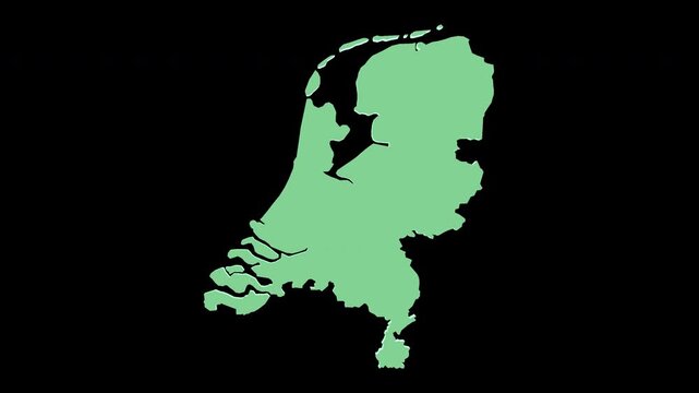 Netherlands green 3D map spin perfect 10 second loop black background