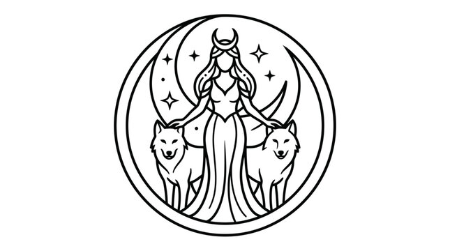 Woman with long hair and wolves.