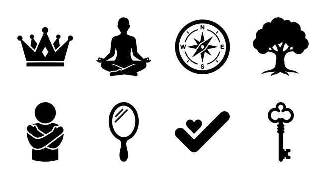 8 Silhouette Icons for Self-Discovery and Personal Growth, Flat Style
