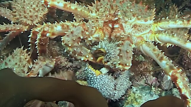 Witness large Red King Crabs, Paralithodes Camtschaticus, undertaking an extraordinary migration across the pristine seabed in the cold, deep waters of the Arctic Ocean. An incredible journey.