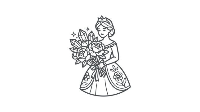 Woman in dress holding flowers bouquet.