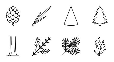 Conifer Elements PNG pine cone needle branch fir tree trunk, transparent background © Pnghub10