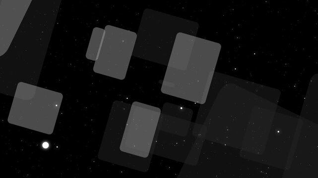 Abstract translucent rounded rectangles floating on a starry background animation
