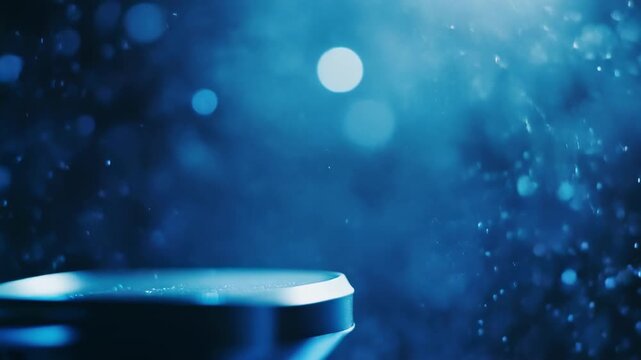 Underwater bubbles rising from a submerged object in dark blue water