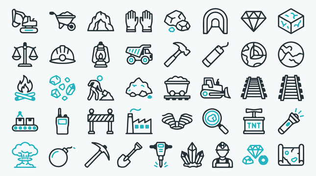 Diverse Set of Mining and Geological Exploration Line Icons