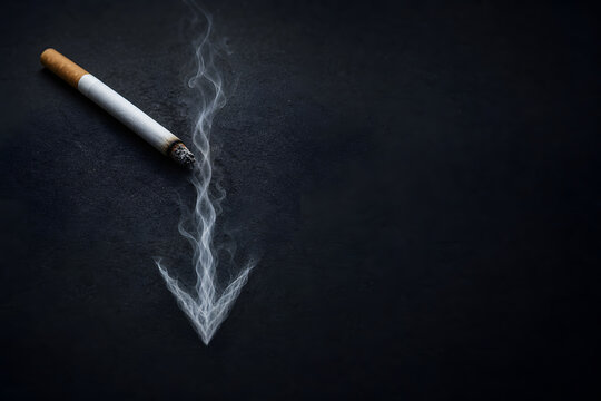 Cigarette Smoke Forms Downward Arrow On Dark Surface