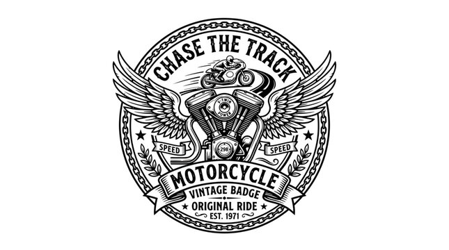 Motorcycle Vintage Badge Wings Engine Emblem Original Ride Chase The Track Speed