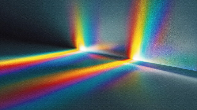 Abstract Prism Light Refraction with Vibrant Rainbow Spectrum on Dark Minimal Background