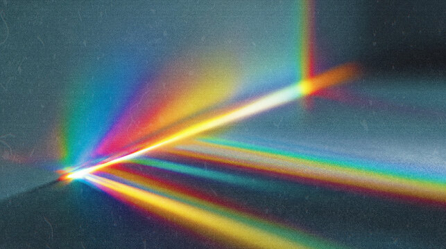 Abstract Rainbow Prism Light Refraction on Minimal Blue Background