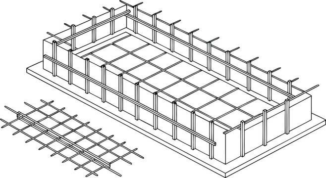 3 d cad diagram of reinforced concrete beam steel reinforcement layout, structural engineering