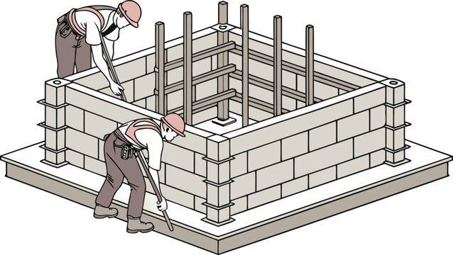 3 d cad plan of building foundation with construction worker 3d cad plan blueprint