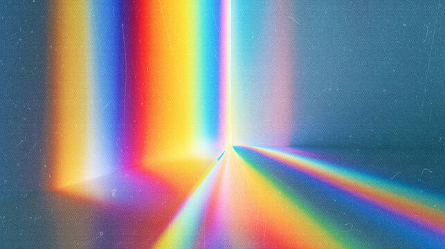 Abstract Rainbow Prism Light Refraction on Minimal Blue Background