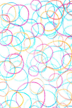 Colour crayon pencil hand drawn circle lines on white background