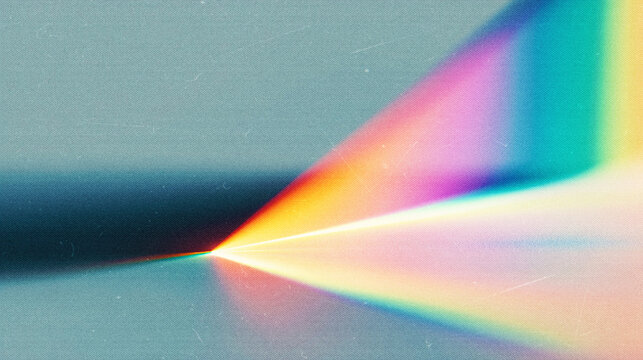 Abstract Rainbow Prism Light Refraction on Minimal Blue Background
