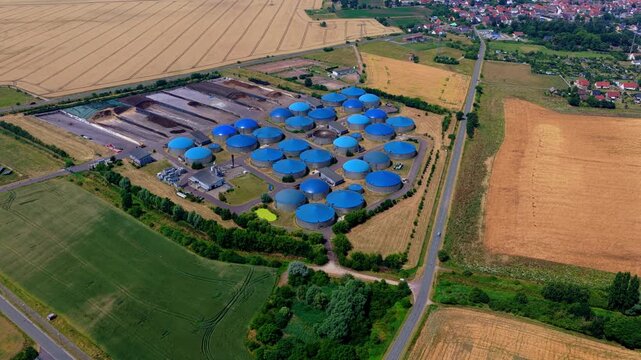 Drone Aerial Video of Full-Scale Blue Dome Biogas Plant Complex