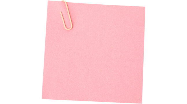 sticky note with paper clip  isolated on transparent background