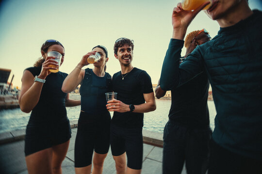 Beer and running come together by the waterfront after the workout