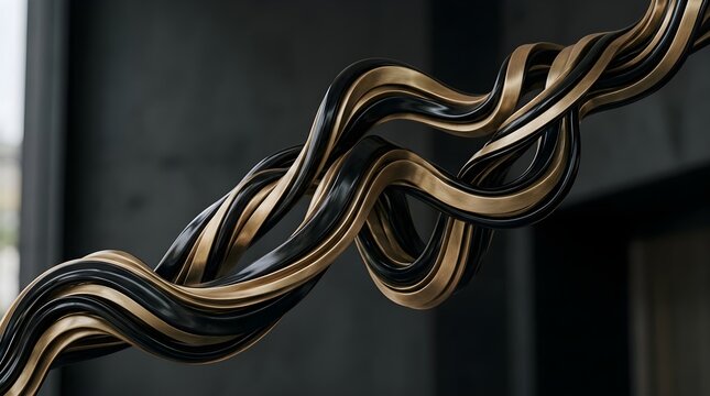 Elegant Swirls Of Black And Gold Flowing In A Twisted Abstract Formation Creating A Dynamic Visual Experience