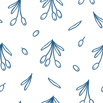 Olives seamless pattern. Branches with olives for packaging or fabric.