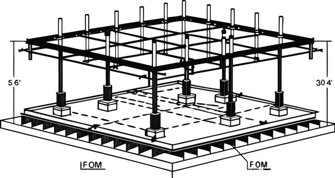 Detailed cad of industrial warehouse foundation layout with machinery bases cad industrial warehouse