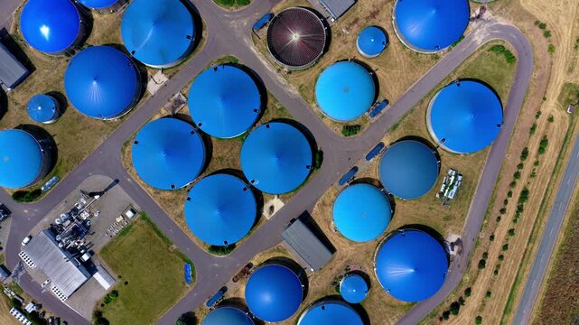 Top Down Drone Video of Blue Dome Biogas Digesters Layout