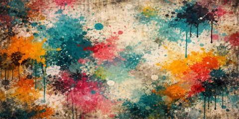Fototapeta premium Abstract colorful watercolor background with paint splashes, ink textures and grunge artistic pattern, blue yellow orange tones, vector style illustration wallpaper backdrop