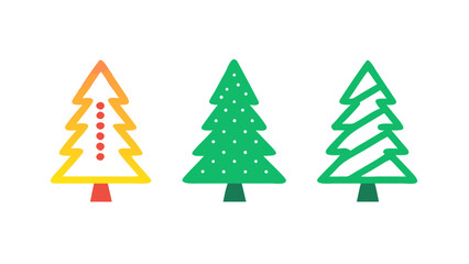 Fototapeta premium Graphic set of three stylized pine trees for christmas design with christmas decoration illustration seasonal celebration evergreen isolated collection minimalist abstract